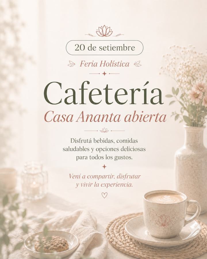 Afiche de la cafetería Casa Ananta abierta durante la Feria Holística en Heredia