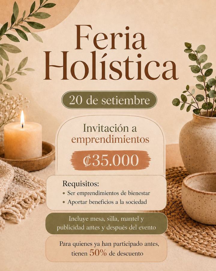 Afiche de la convocatoria a emprendimientos de bienestar para la Feria Holística de Ananta Yoga